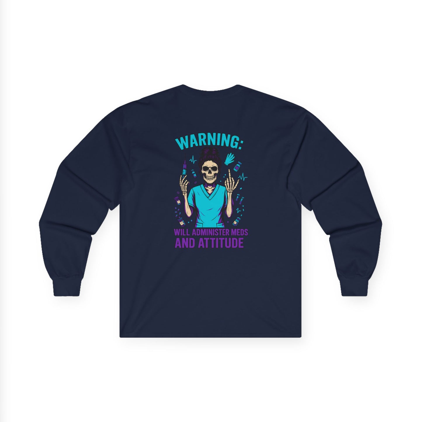 Warning: Attitude Unisex Long Sleeve Tee, Casual Streetwear, Gift for Fashion Lovers, Cool Graphic Tee, Perfect for Holidays