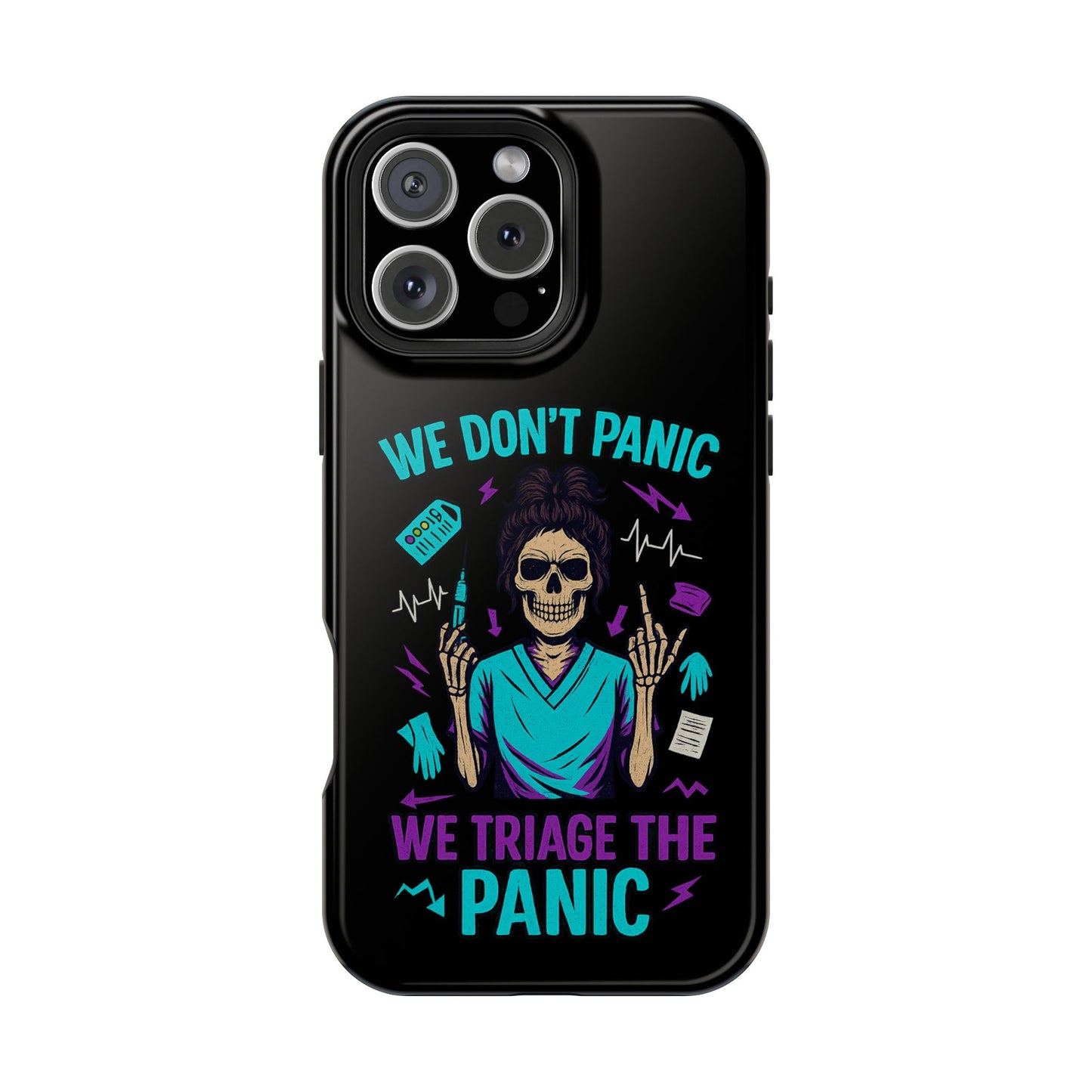 Magnetic Phone Case with Skull Design - We Don't Panic, Perfect for Nurses and Medical Professionals, Halloween Gift, Fun Accessory, [...]
