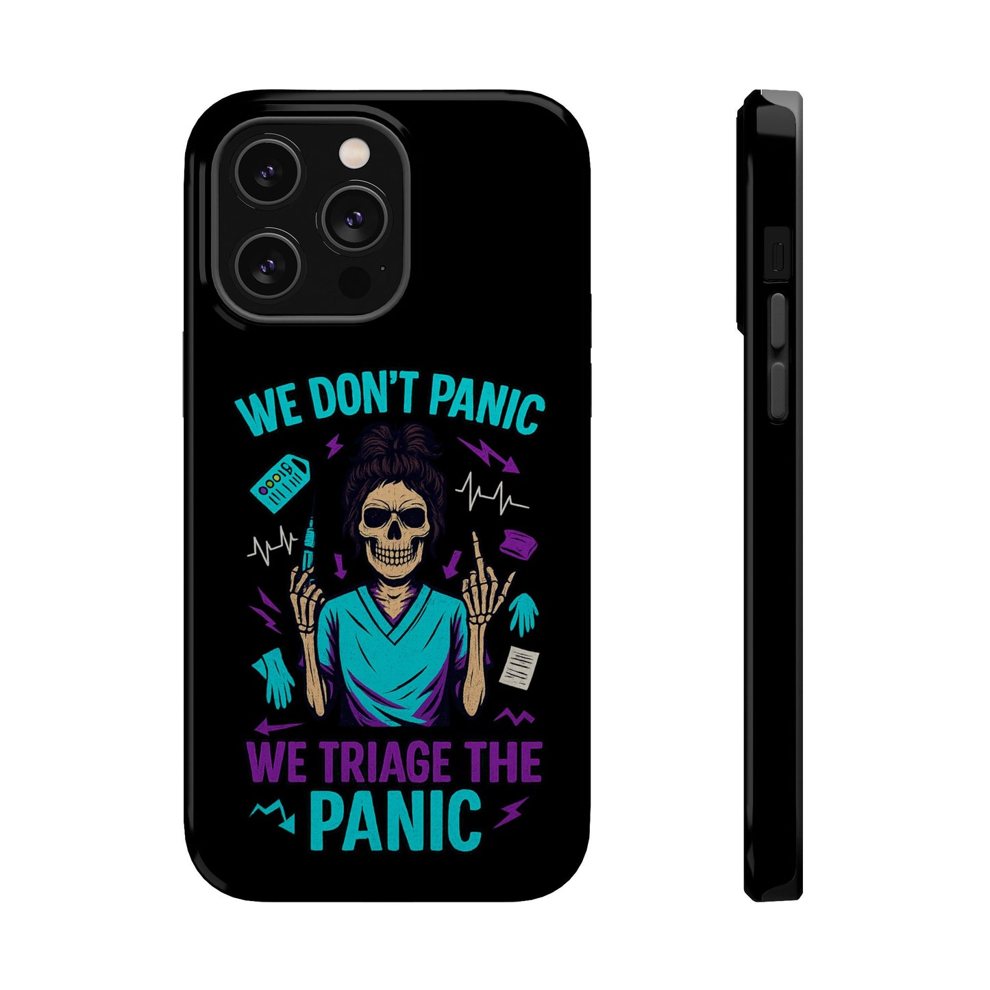 Magnetic Phone Case with Skull Design - We Don't Panic, Perfect for Nurses and Medical Professionals, Halloween Gift, Fun Accessory, [...]