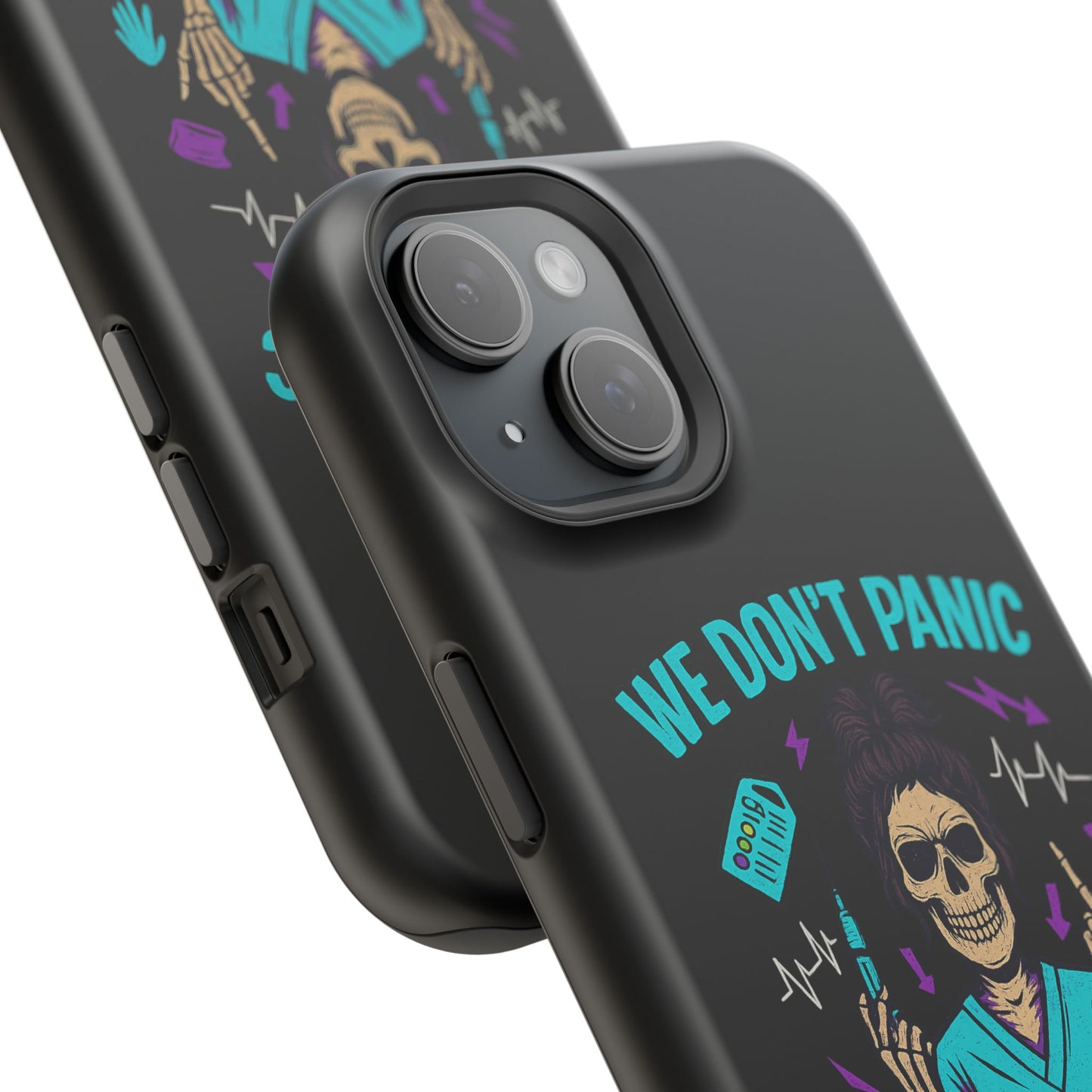 Magnetic Phone Case with Skull Design - We Don't Panic, Perfect for Nurses and Medical Professionals, Halloween Gift, Fun Accessory, [...]