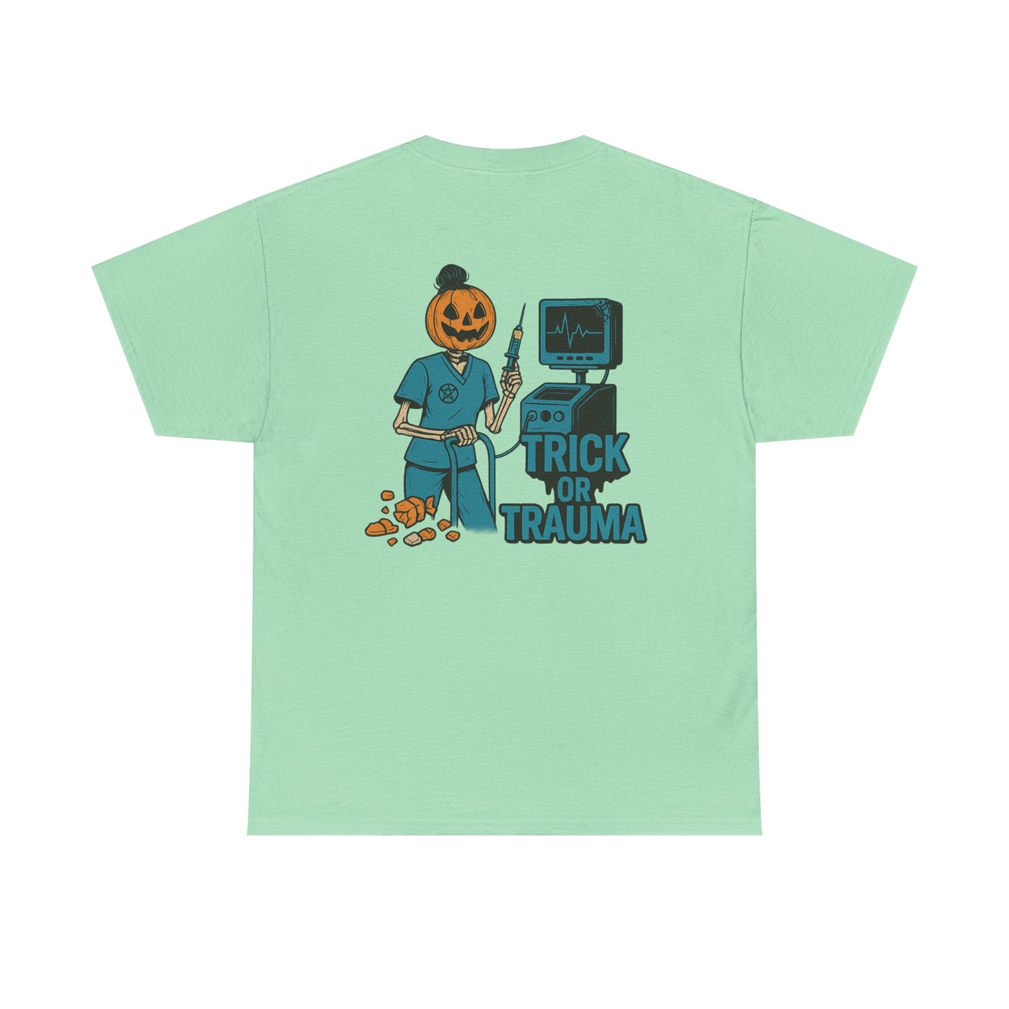 Halloween Pumpkin Tee - Trick or Trauma Shirt, Unisex T-Shirt for Fall Celebrations, Casual Wear, Halloween Costume, Gift Idea