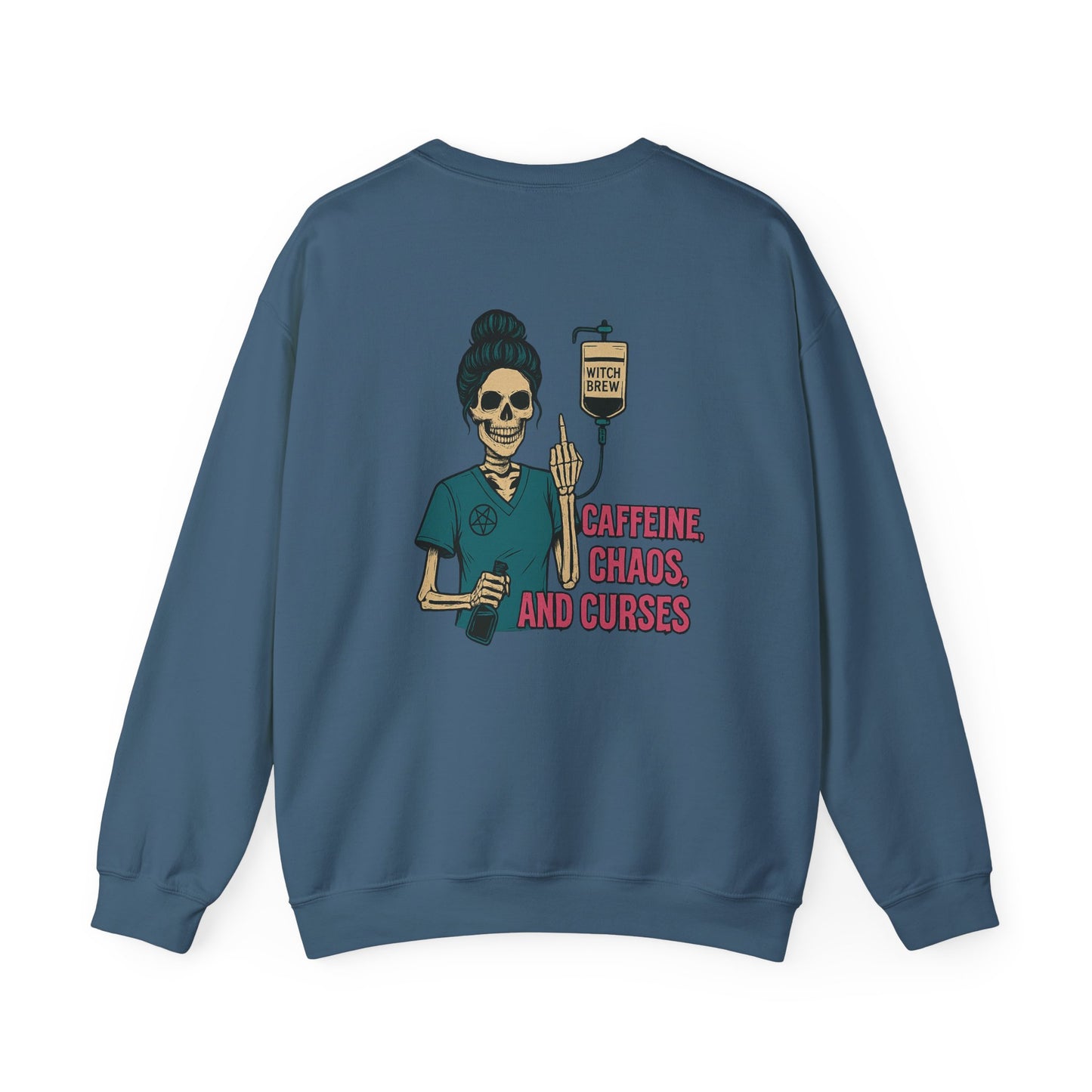 Caffeine Chaos & Curses Sweatshirt - Unisex Crewneck, Halloween Apparel, Nurse Gift, Cozy Wear, Unique Graphic Sweatshirt