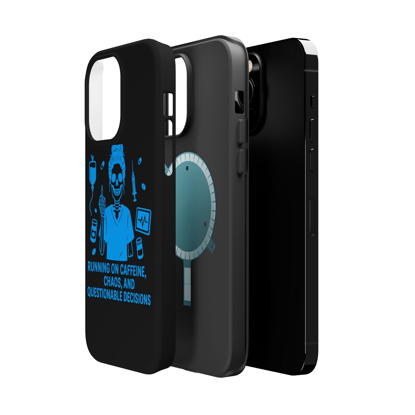 Running on Caffeine, Chaos, and Questionable Decisions” – Nurse Life Phone Case