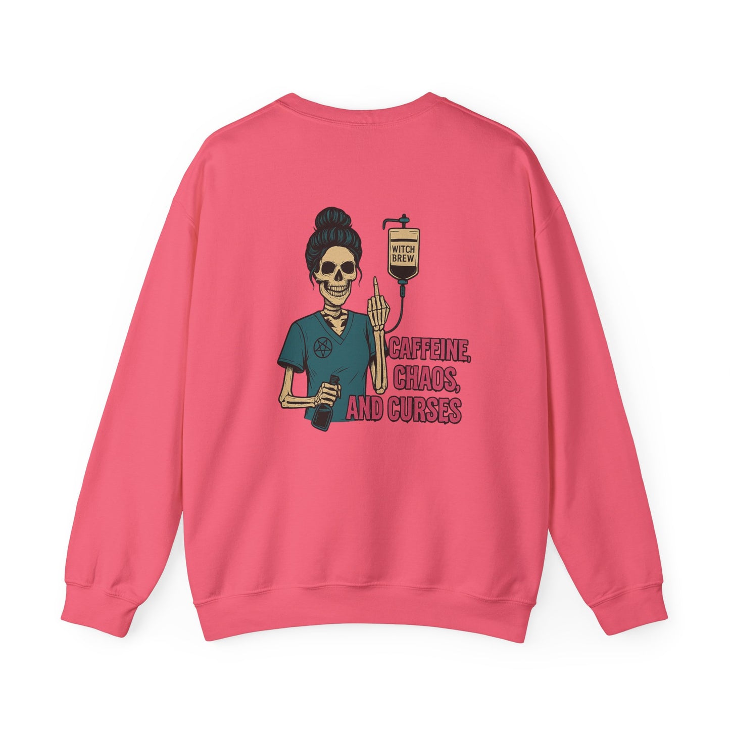 Caffeine Chaos & Curses Sweatshirt - Unisex Crewneck, Halloween Apparel, Nurse Gift, Cozy Wear, Unique Graphic Sweatshirt