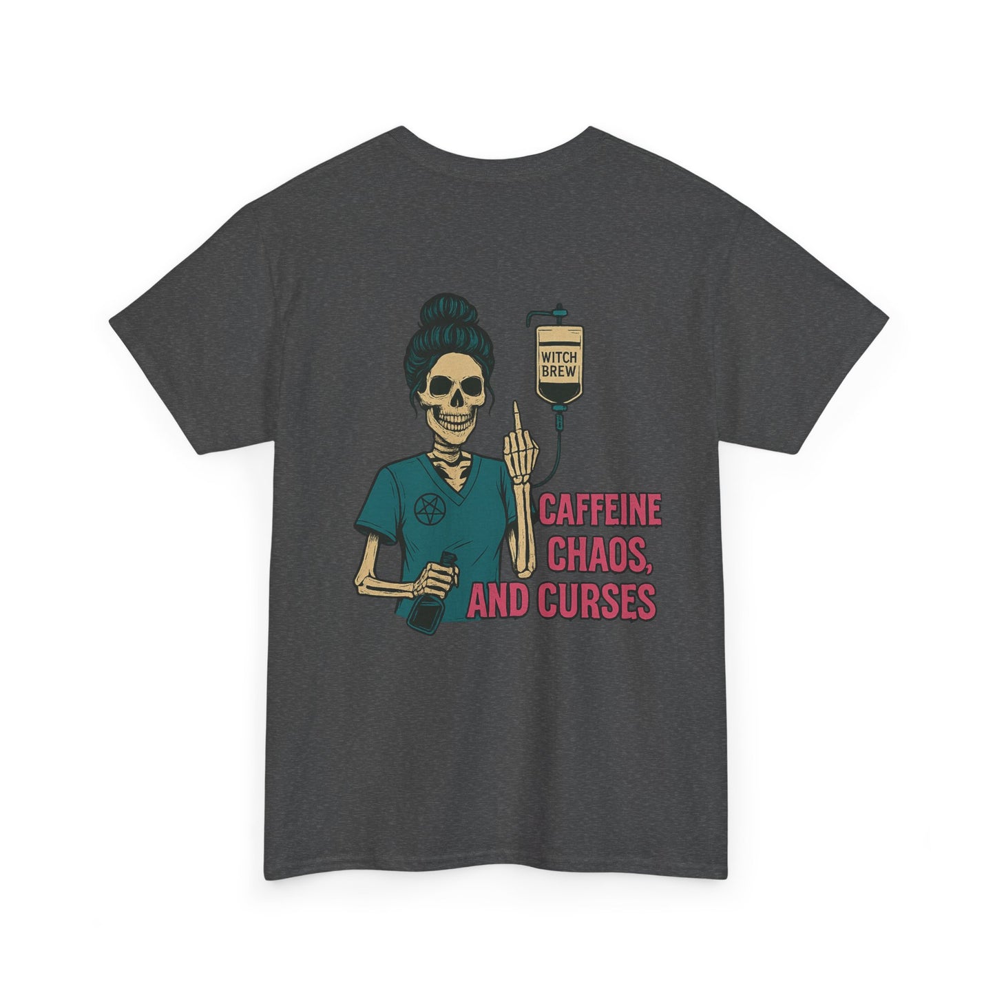 Witchy Caffeine Chaos Tee | Unisex Heavy Cotton Shirt for Halloween, Casual Wear, Gift for Her, Spooky Season, Witchy Vibes