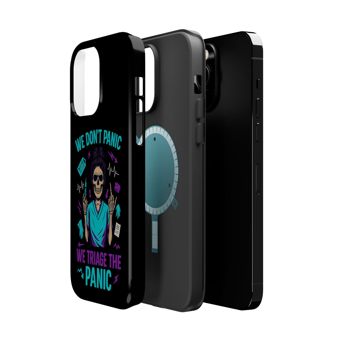 Magnetic Phone Case with Skull Design - We Don't Panic, Perfect for Nurses and Medical Professionals, Halloween Gift, Fun Accessory, [...]