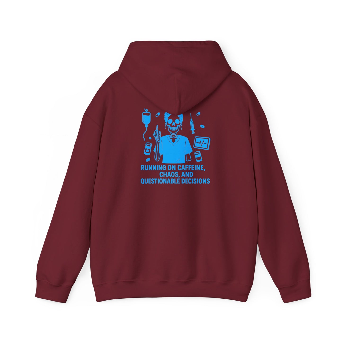 “Running on Caffeine, Chaos, and Questionable Decisions” – Sarcastic Nurse Hoodie