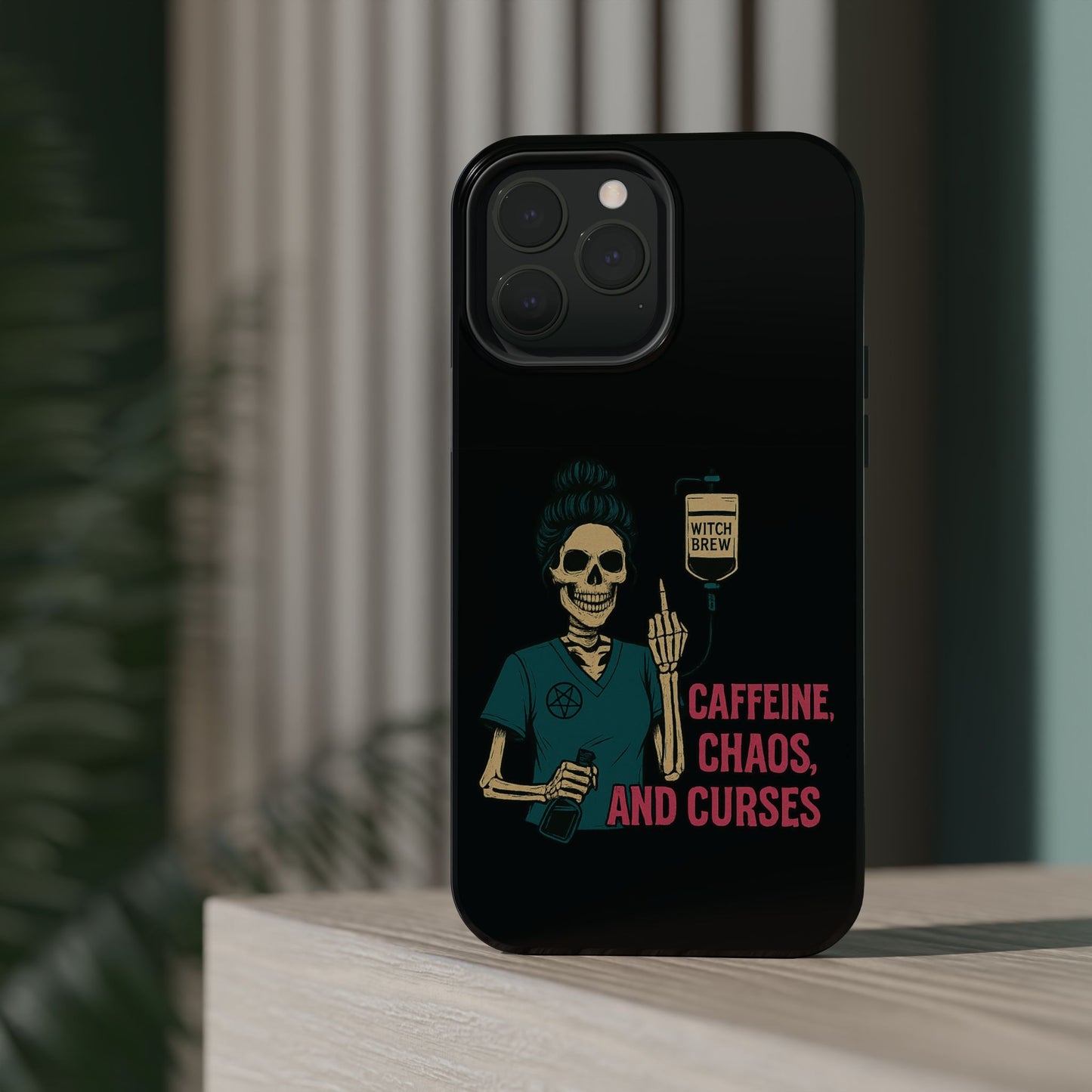 Caffeine Chaos Magnetic Phone Case, Halloween Gift, Witchy Accessories, Phone Cover, Spooky Style