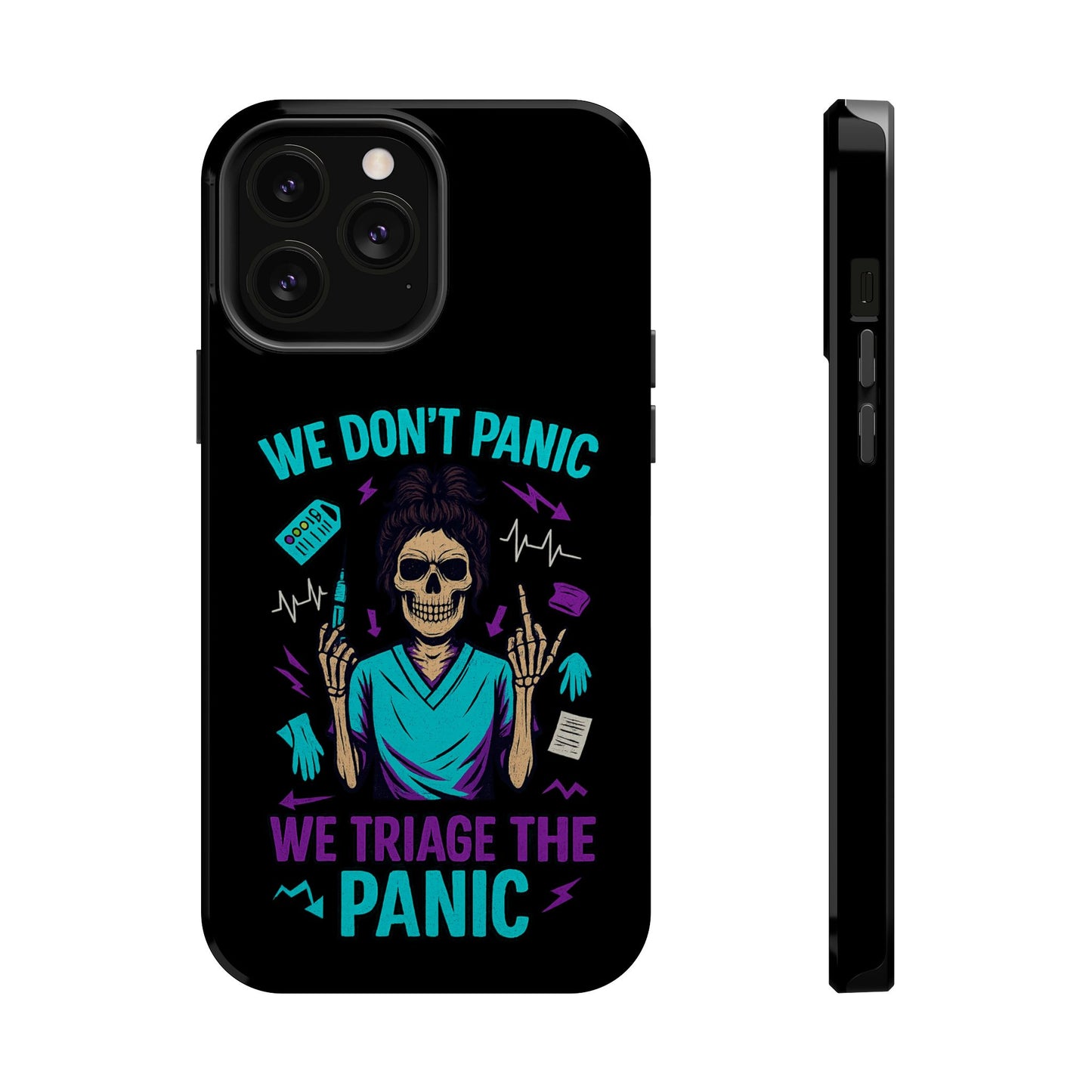 Magnetic Phone Case with Skull Design - We Don't Panic, Perfect for Nurses and Medical Professionals, Halloween Gift, Fun Accessory, [...]