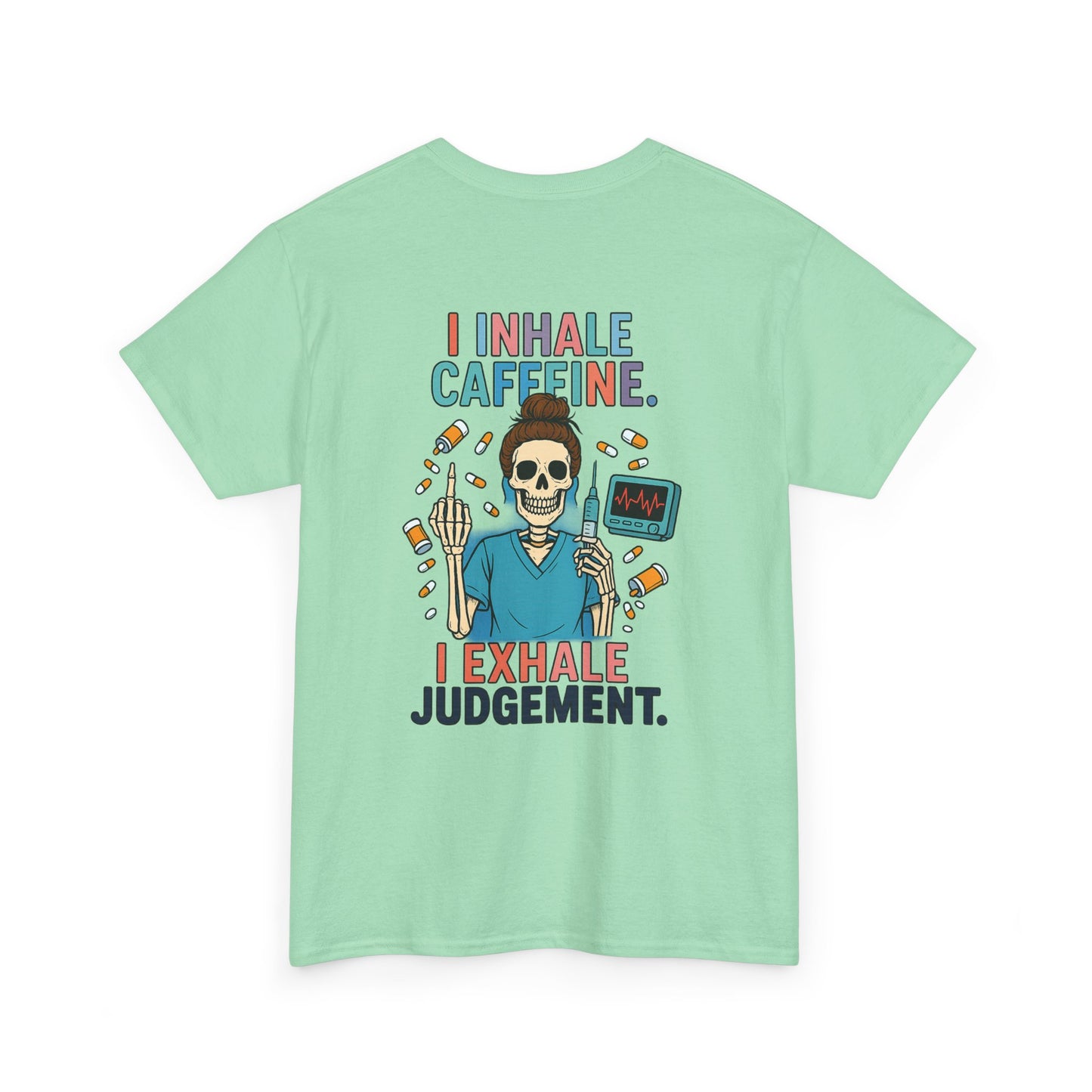 Funny Skeleton Caffeine Tee, Unisex Graphic T-Shirt, Quirky Gift for Coffee Lovers, Halloween Apparel, Casual Humor Shirt