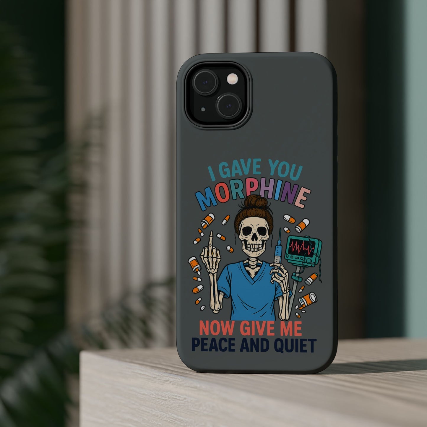 Gothic Phone Case, Unique Skeleton Design, Funny Gift for Nurses, Halloween Accessory, Hospital Humor