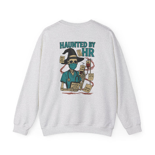Haunted by HR Sweatshirt, Cozy Unisex Crewneck, Spooky Office Humor, Halloween Gift, Work Attire, Casual Wear