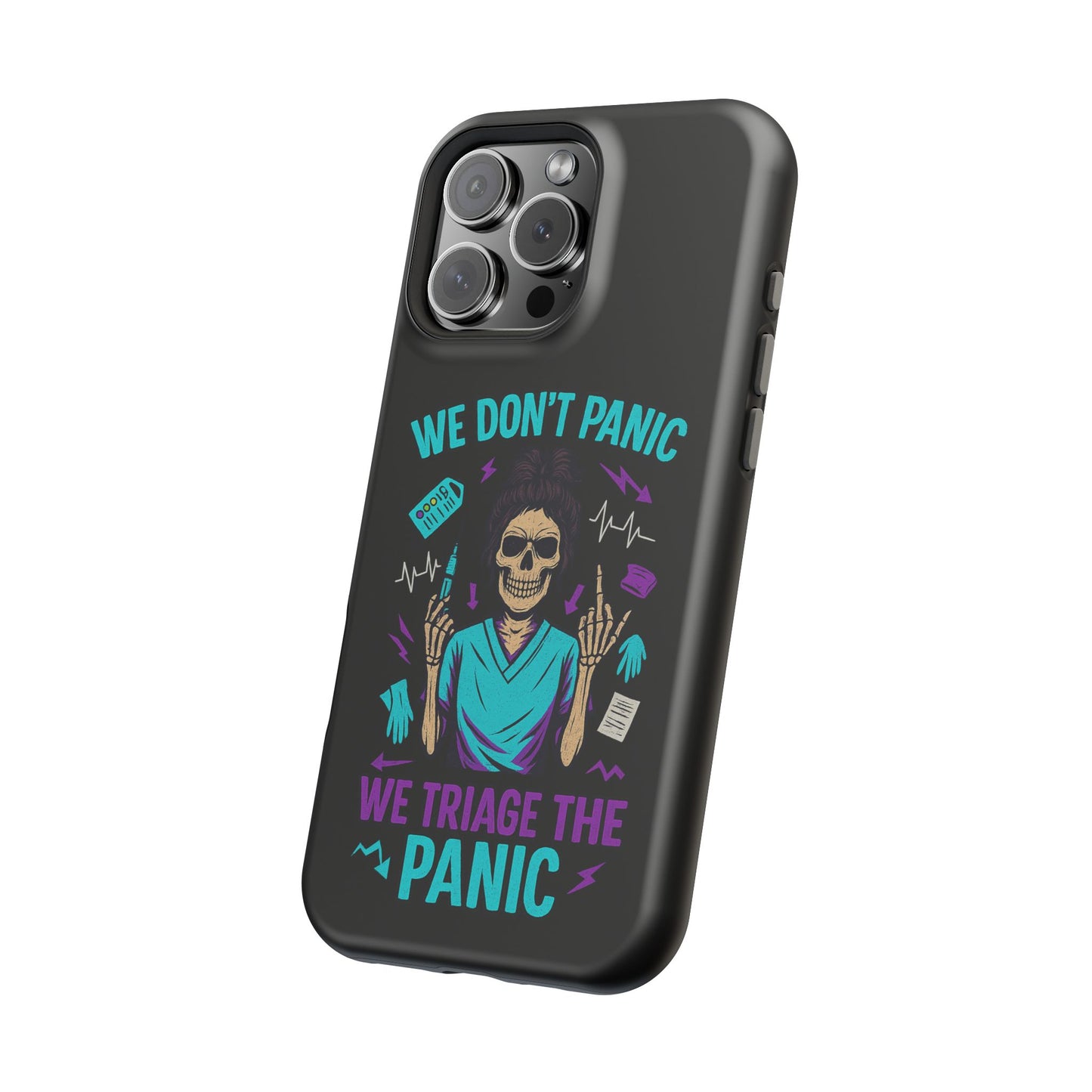 Magnetic Phone Case with Skull Design - We Don't Panic, Perfect for Nurses and Medical Professionals, Halloween Gift, Fun Accessory, [...]