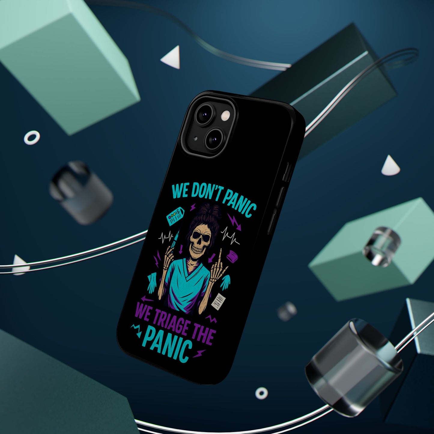 Magnetic Phone Case with Skull Design - We Don't Panic, Perfect for Nurses and Medical Professionals, Halloween Gift, Fun Accessory, [...]