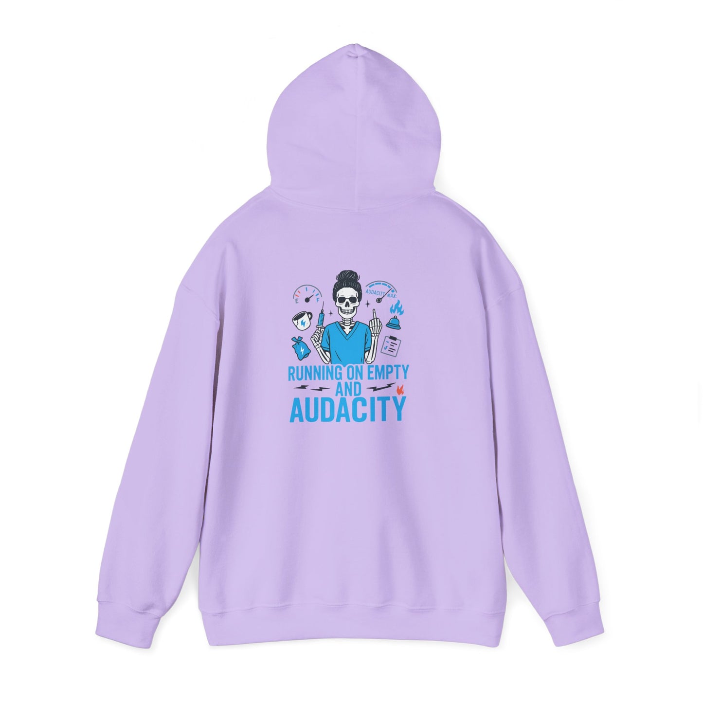 “Running on Empty and Audacity” – Chaotic Nurse Hoodie