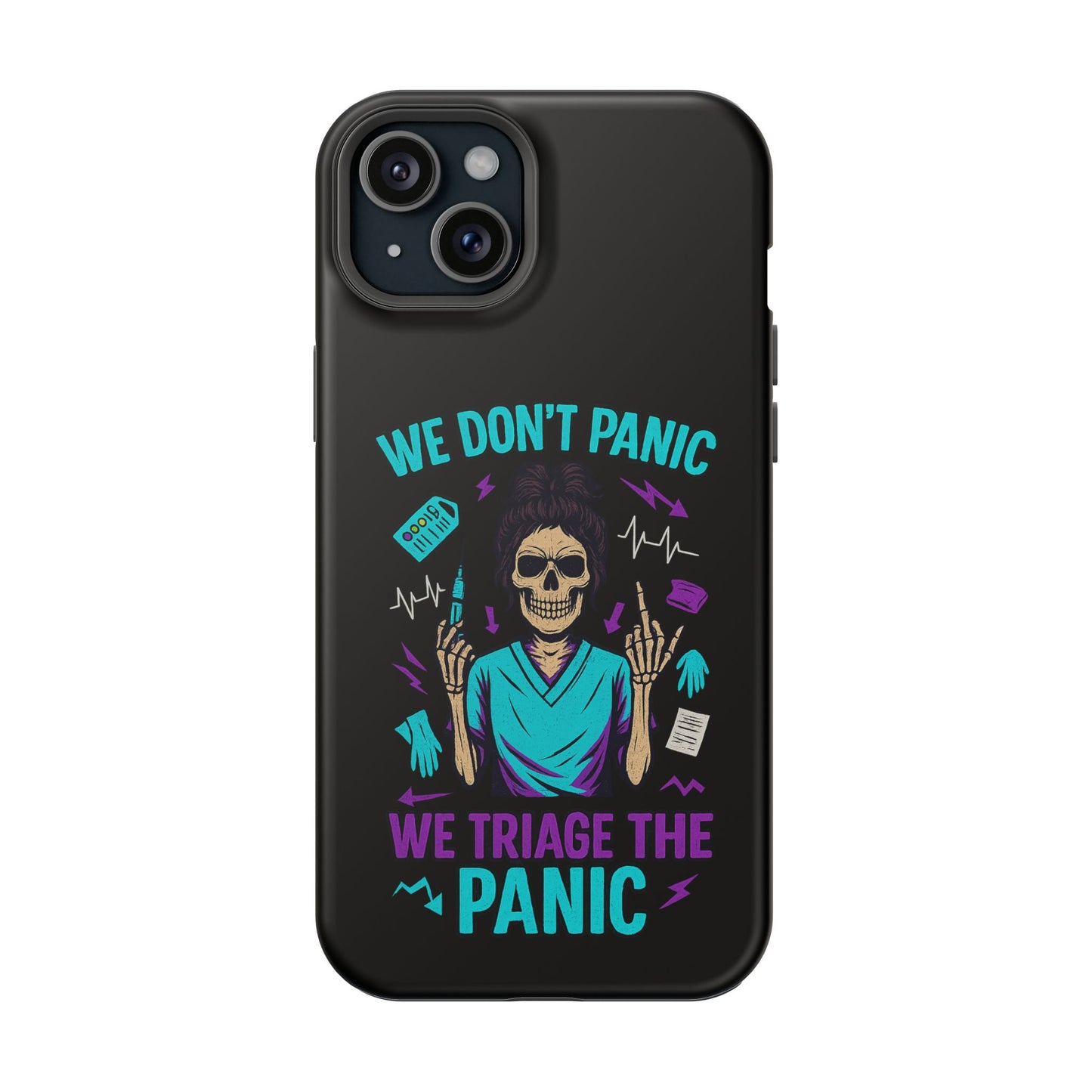 Magnetic Phone Case with Skull Design - We Don't Panic, Perfect for Nurses and Medical Professionals, Halloween Gift, Fun Accessory, [...]