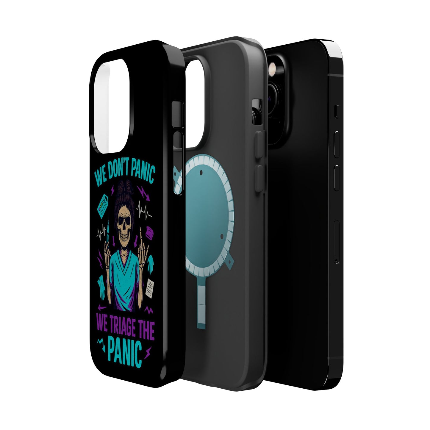 Magnetic Phone Case with Skull Design - We Don't Panic, Perfect for Nurses and Medical Professionals, Halloween Gift, Fun Accessory, [...]