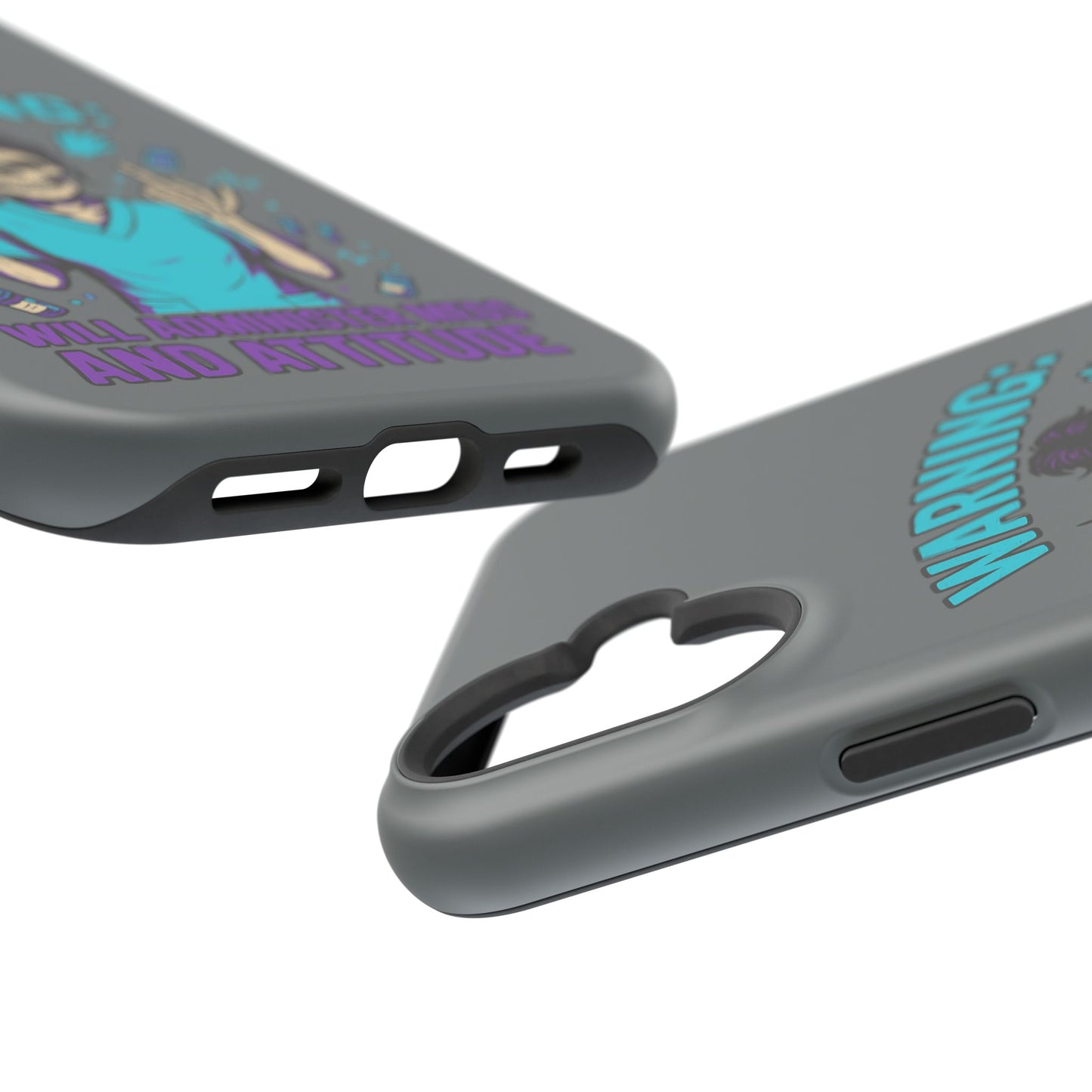 Warning: Meds & Attitude Magnetic Tough Cases | Nurse Gift, Skull Design, Phone Accessory, Healthcare Humor Case, Unique Tech Accessory