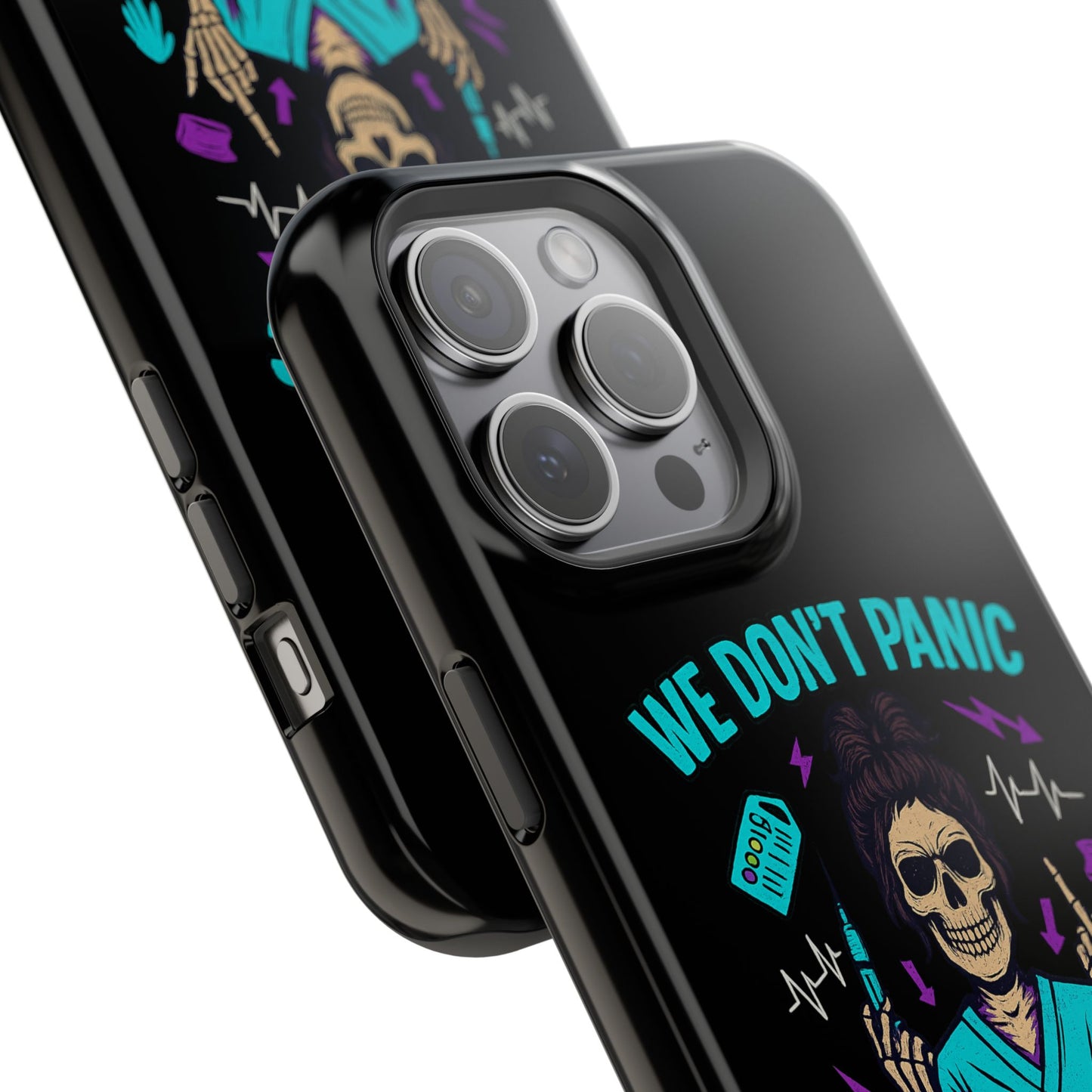 Magnetic Phone Case with Skull Design - We Don't Panic, Perfect for Nurses and Medical Professionals, Halloween Gift, Fun Accessory, [...]
