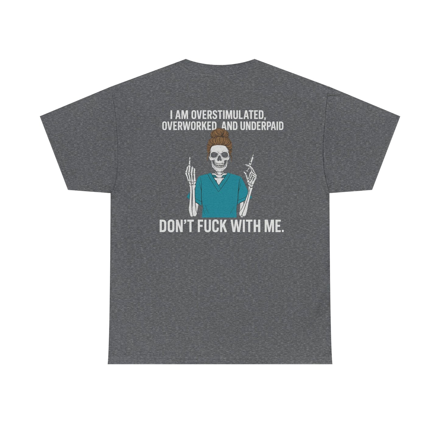 Unisex Heavy Cotton Tee - Overstimulated & Underpaid Graphic Tee, Casual Wear, Funny Shirt, Gift for Friends, Work Humor