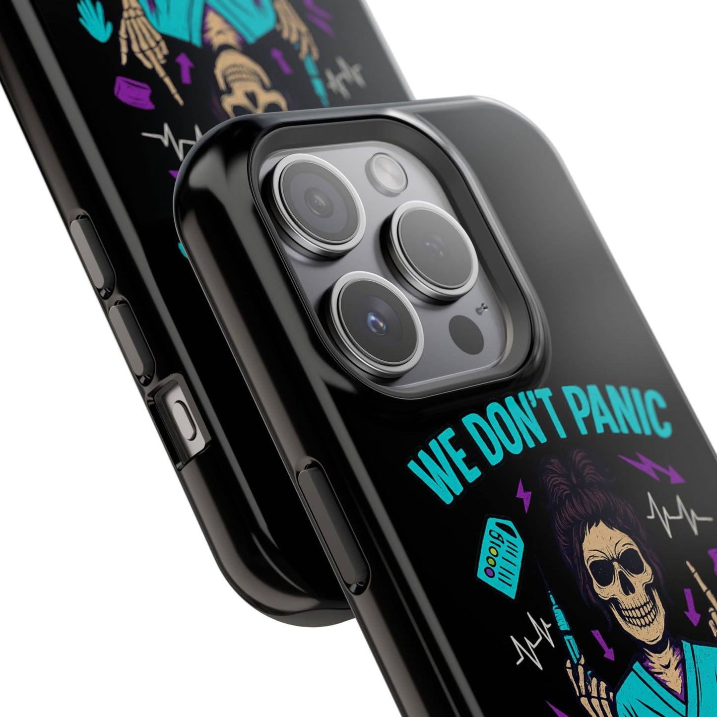 Magnetic Phone Case with Skull Design - We Don't Panic, Perfect for Nurses and Medical Professionals, Halloween Gift, Fun Accessory, [...]