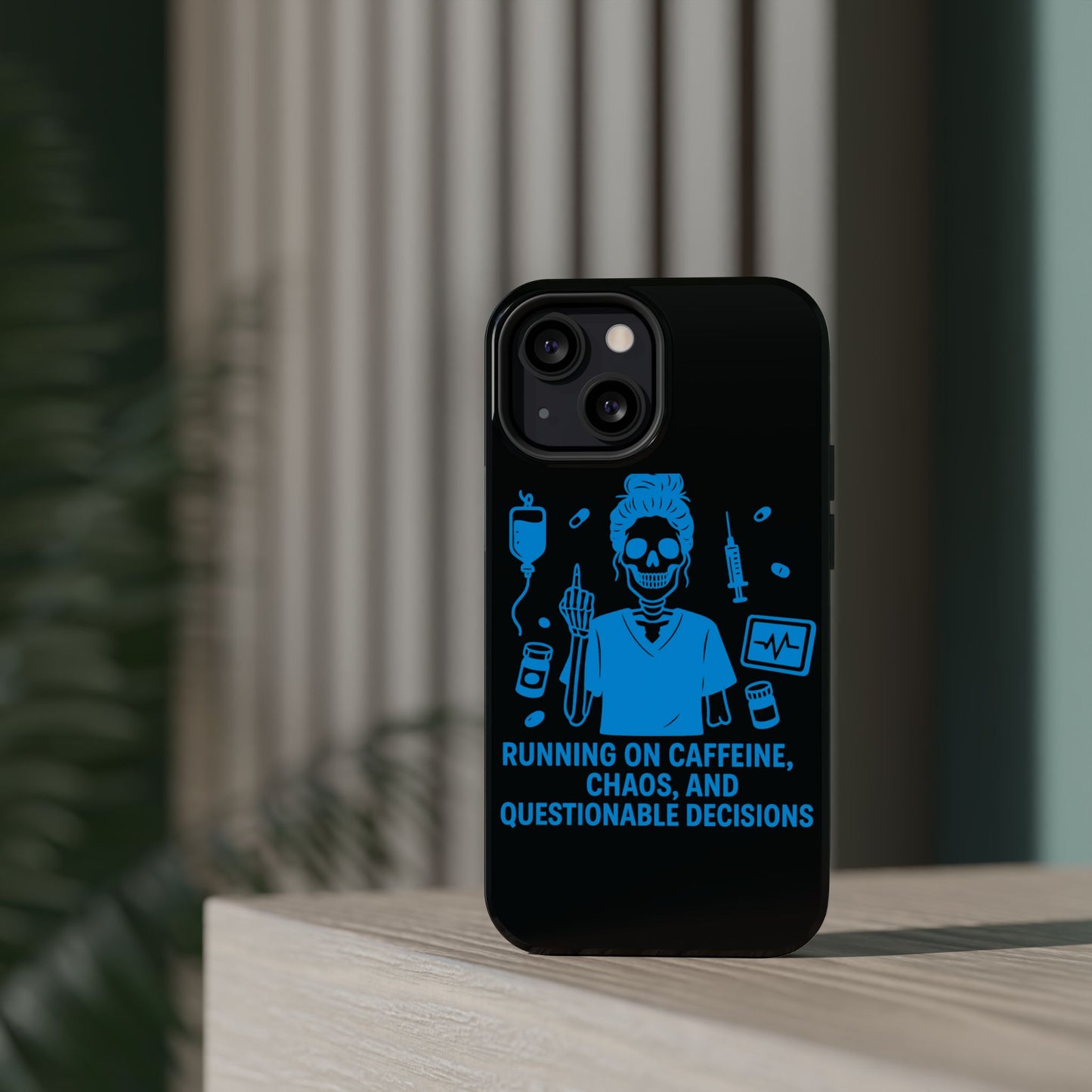 Running on Caffeine, Chaos, and Questionable Decisions” – Nurse Life Phone Case