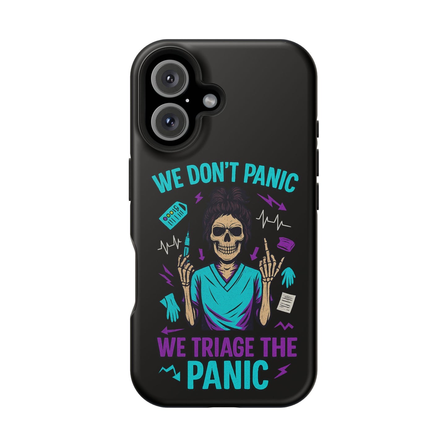 Magnetic Phone Case with Skull Design - We Don't Panic, Perfect for Nurses and Medical Professionals, Halloween Gift, Fun Accessory, [...]