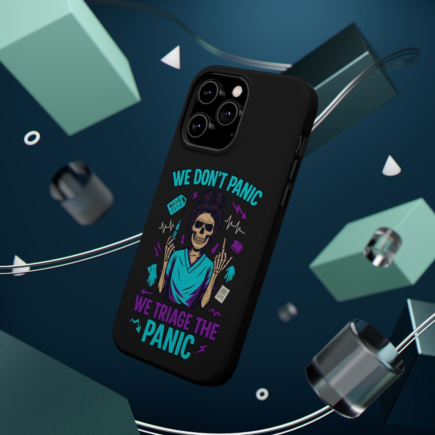 Magnetic Phone Case with Skull Design - We Don't Panic, Perfect for Nurses and Medical Professionals, Halloween Gift, Fun Accessory, [...]