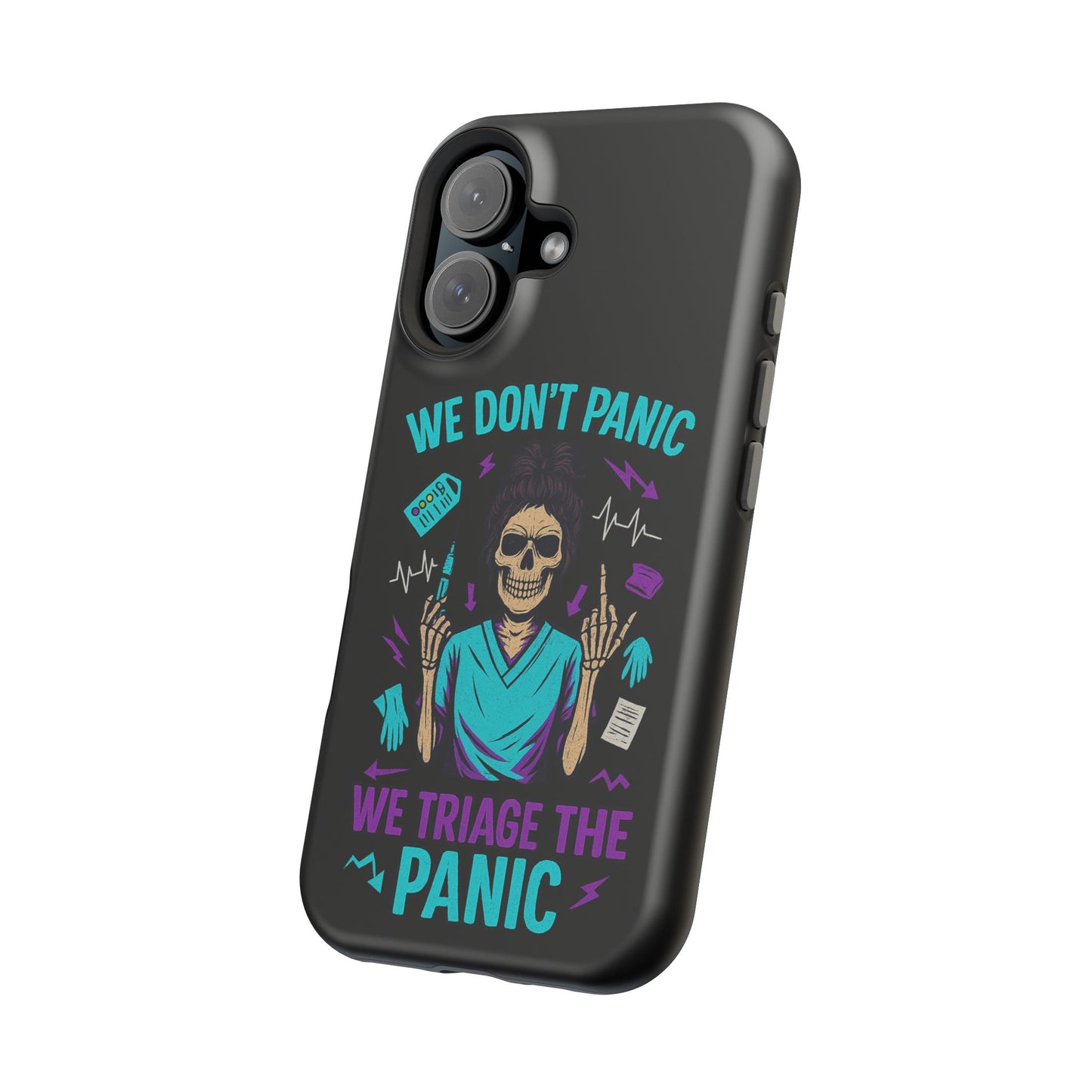 Magnetic Phone Case with Skull Design - We Don't Panic, Perfect for Nurses and Medical Professionals, Halloween Gift, Fun Accessory, [...]