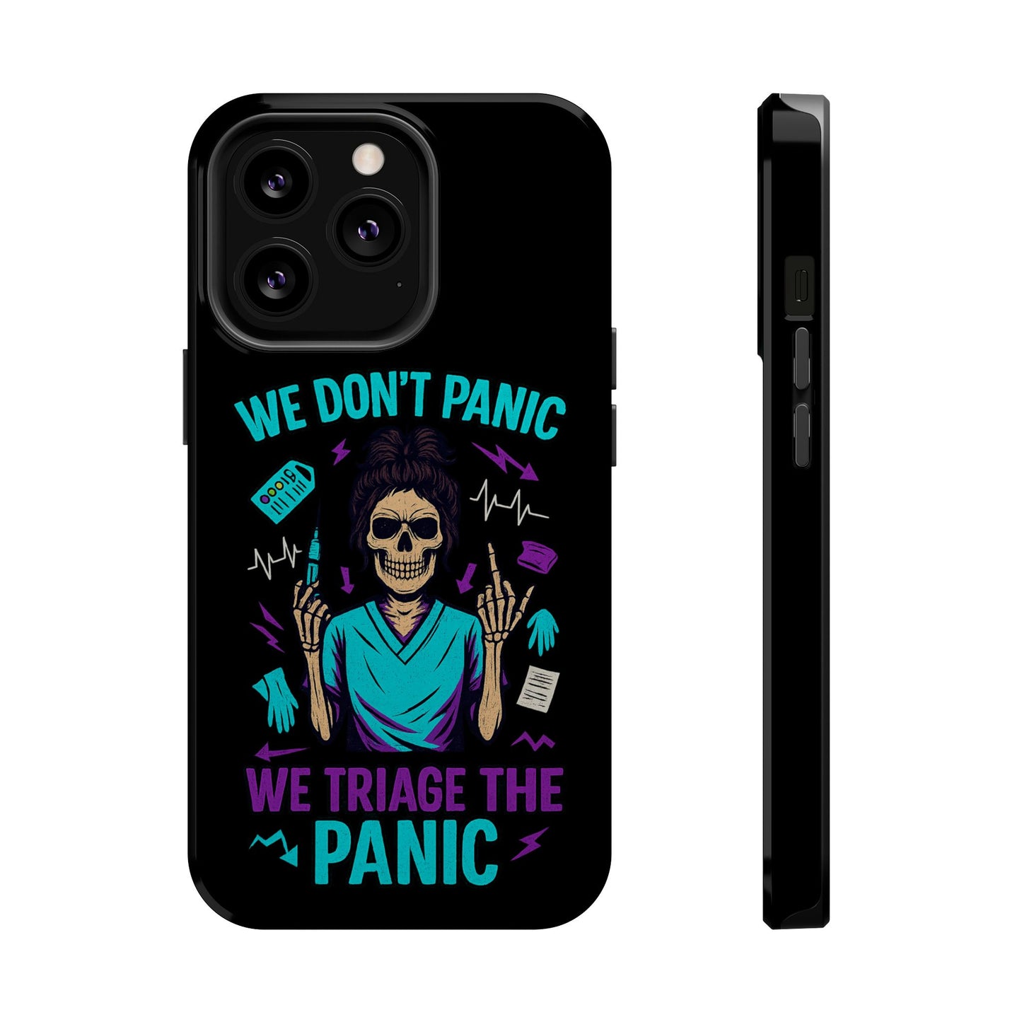Magnetic Phone Case with Skull Design - We Don't Panic, Perfect for Nurses and Medical Professionals, Halloween Gift, Fun Accessory, [...]