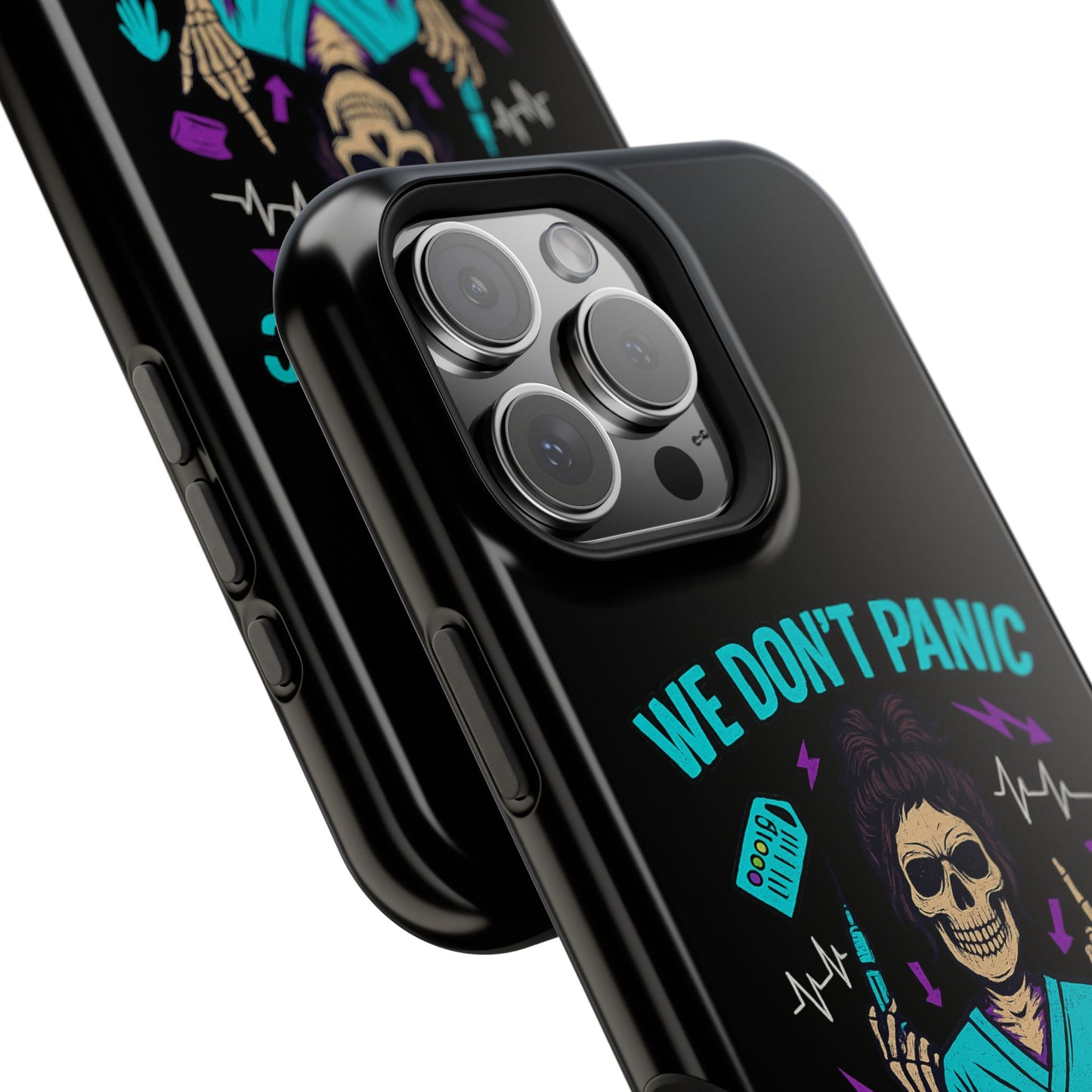 Magnetic Phone Case with Skull Design - We Don't Panic, Perfect for Nurses and Medical Professionals, Halloween Gift, Fun Accessory, [...]