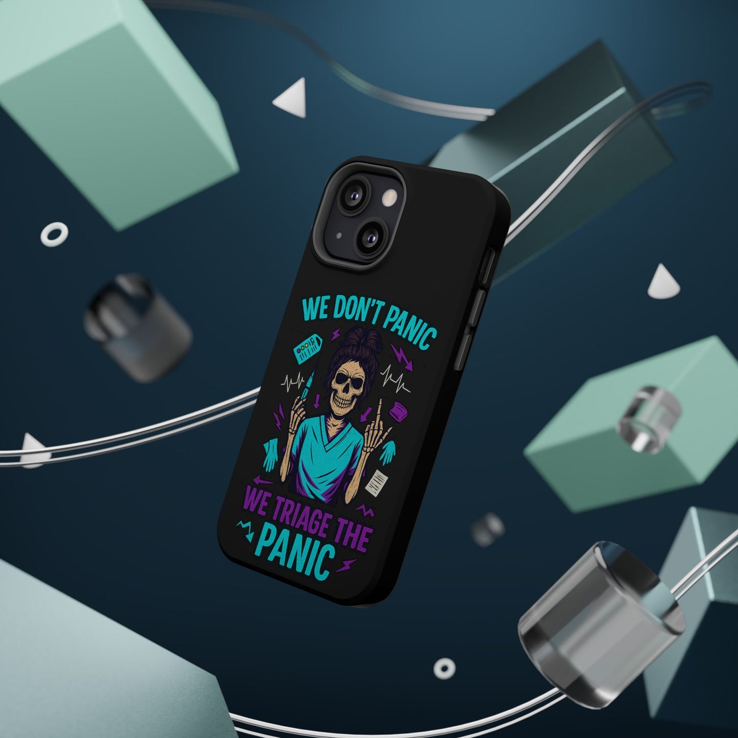 Magnetic Phone Case with Skull Design - We Don't Panic, Perfect for Nurses and Medical Professionals, Halloween Gift, Fun Accessory, [...]