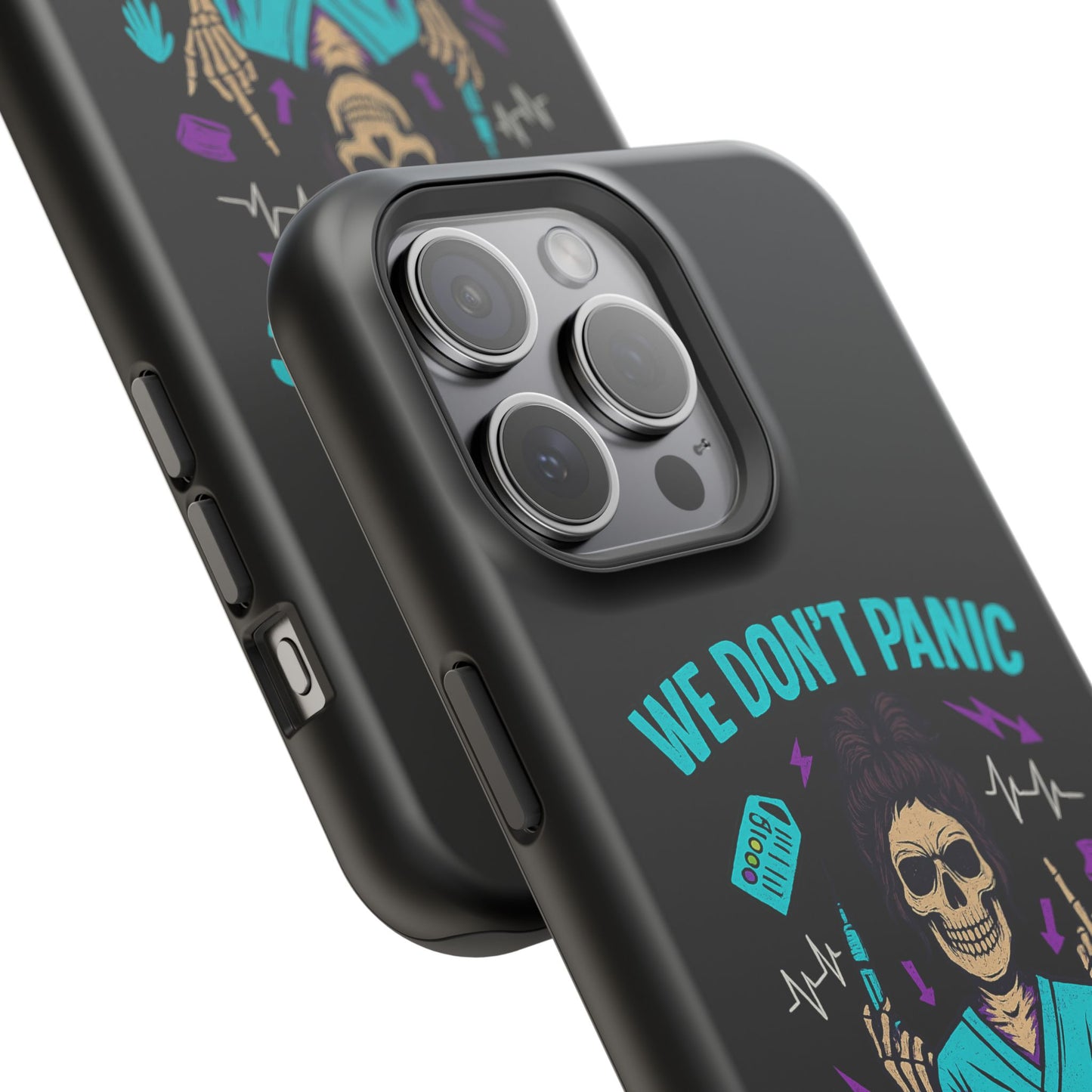 Magnetic Phone Case with Skull Design - We Don't Panic, Perfect for Nurses and Medical Professionals, Halloween Gift, Fun Accessory, [...]