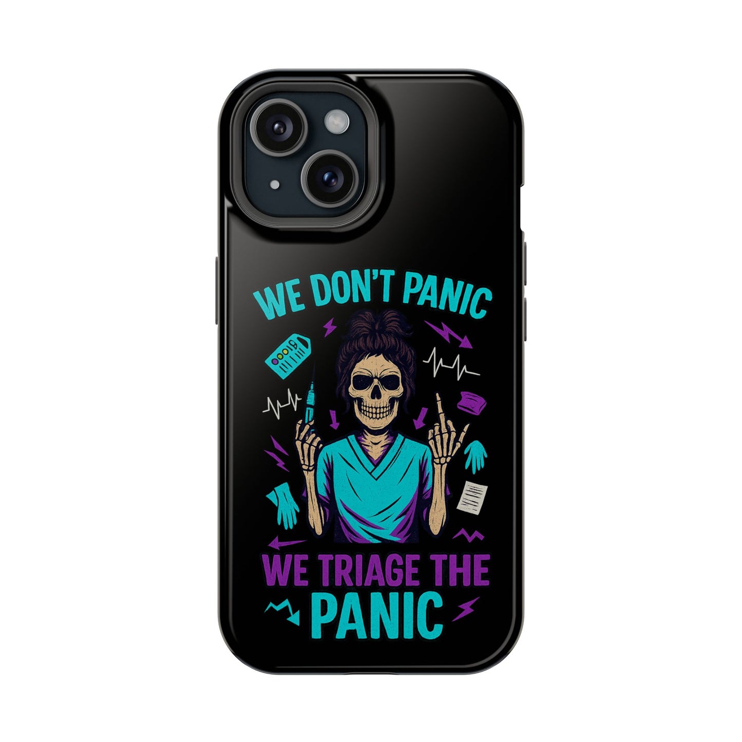 Magnetic Phone Case with Skull Design - We Don't Panic, Perfect for Nurses and Medical Professionals, Halloween Gift, Fun Accessory, [...]