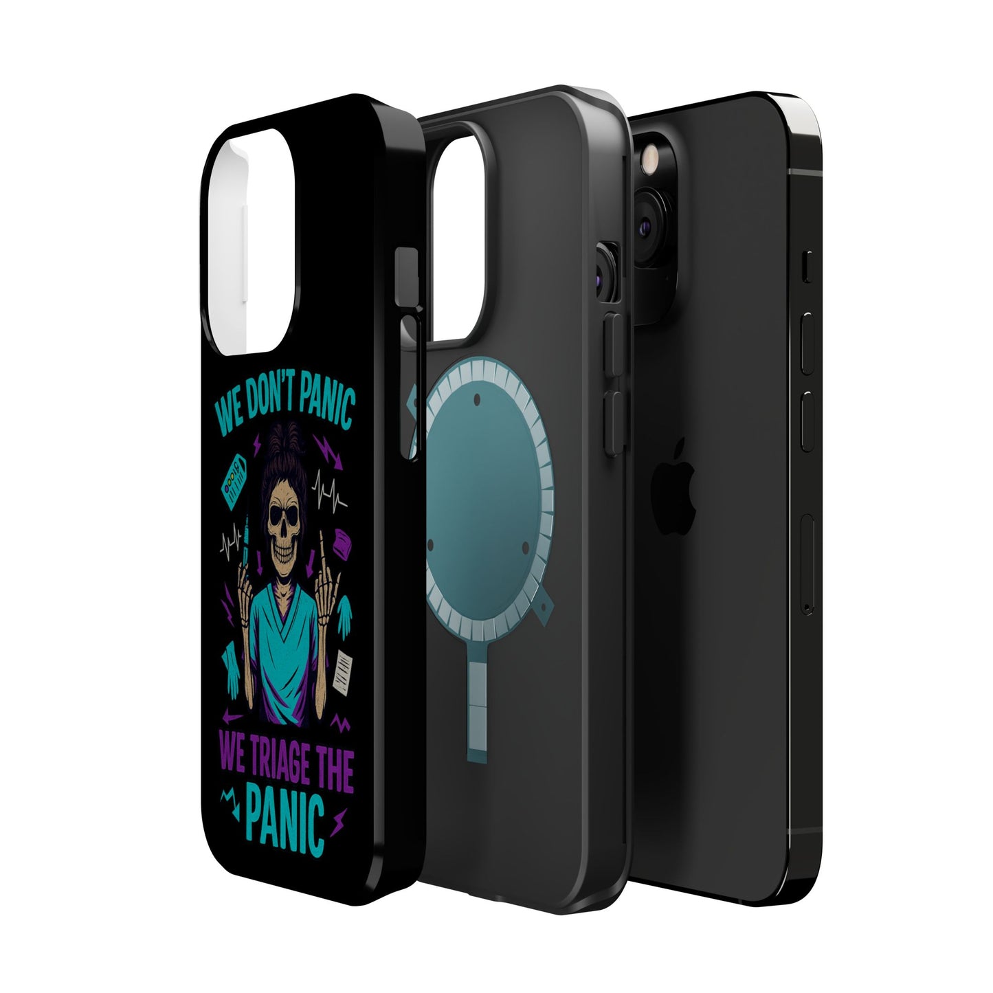Magnetic Phone Case with Skull Design - We Don't Panic, Perfect for Nurses and Medical Professionals, Halloween Gift, Fun Accessory, [...]