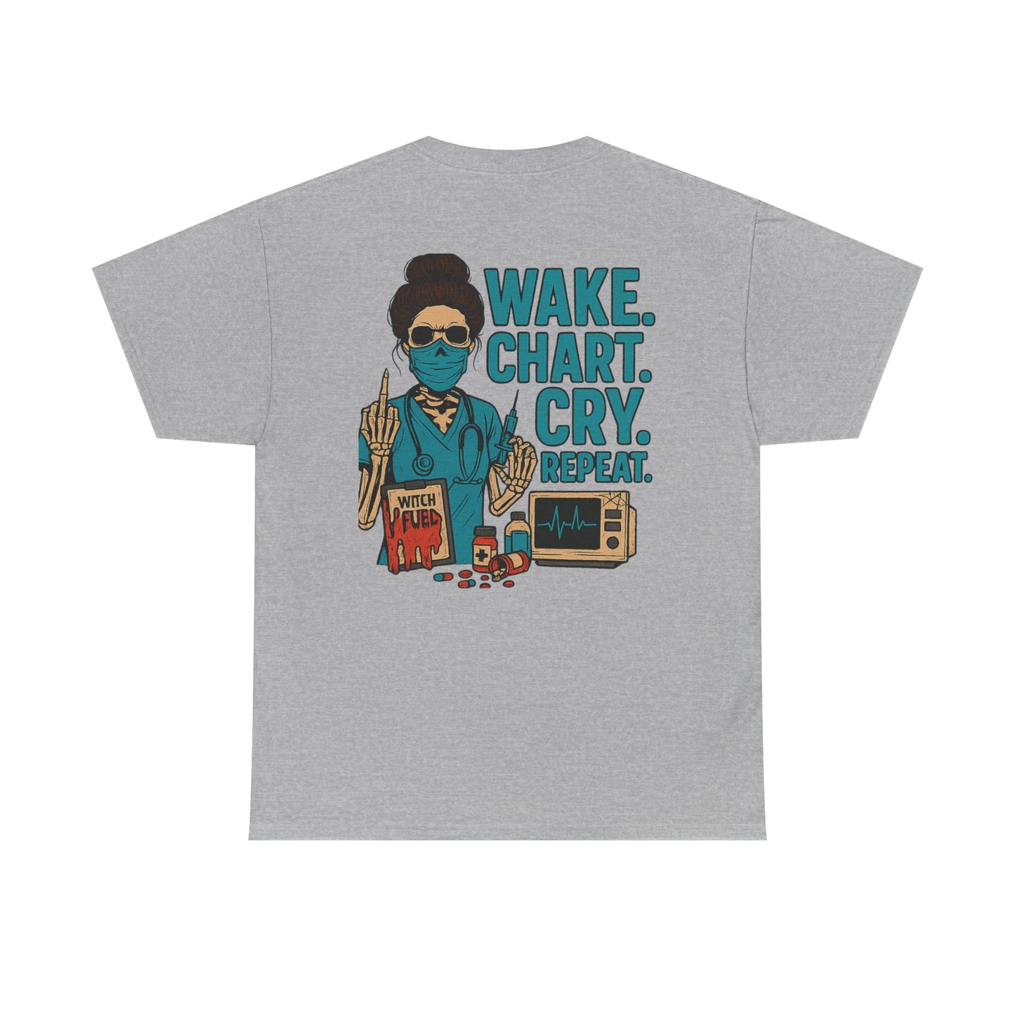 Wake Chart Cry Repeat Unisex Heavy Cotton Tee - Casual Graphic T-Shirt for Creators, Gifts for Artists, Inspirational Apparel, Everyday Wear
