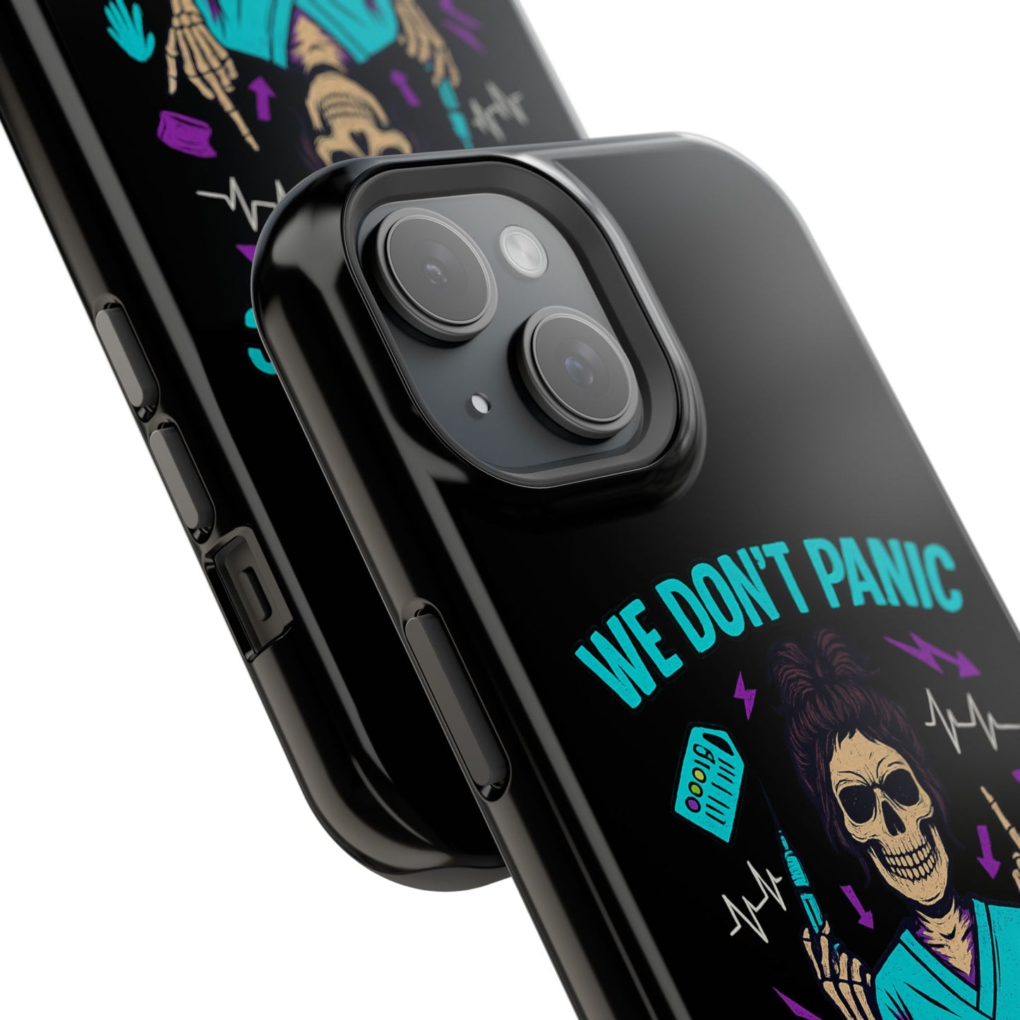 Magnetic Phone Case with Skull Design - We Don't Panic, Perfect for Nurses and Medical Professionals, Halloween Gift, Fun Accessory, [...]