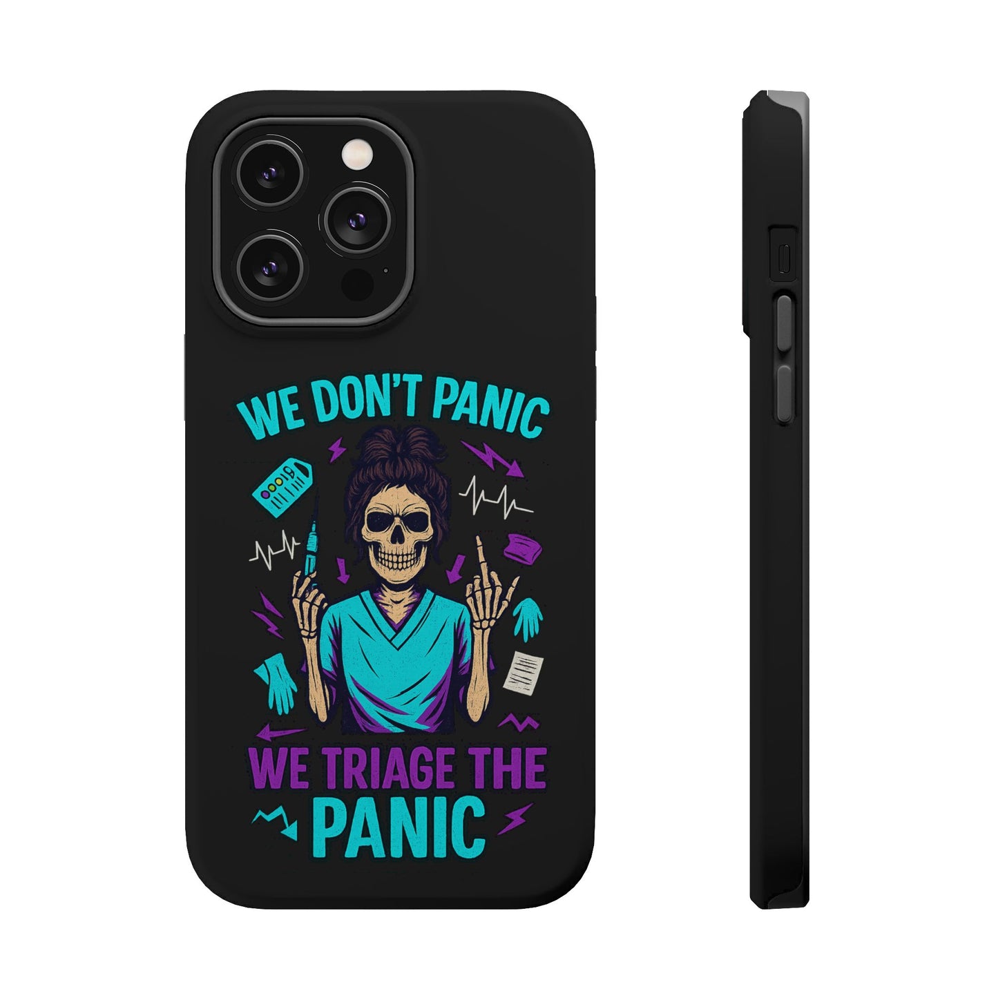 Magnetic Phone Case with Skull Design - We Don't Panic, Perfect for Nurses and Medical Professionals, Halloween Gift, Fun Accessory, [...]