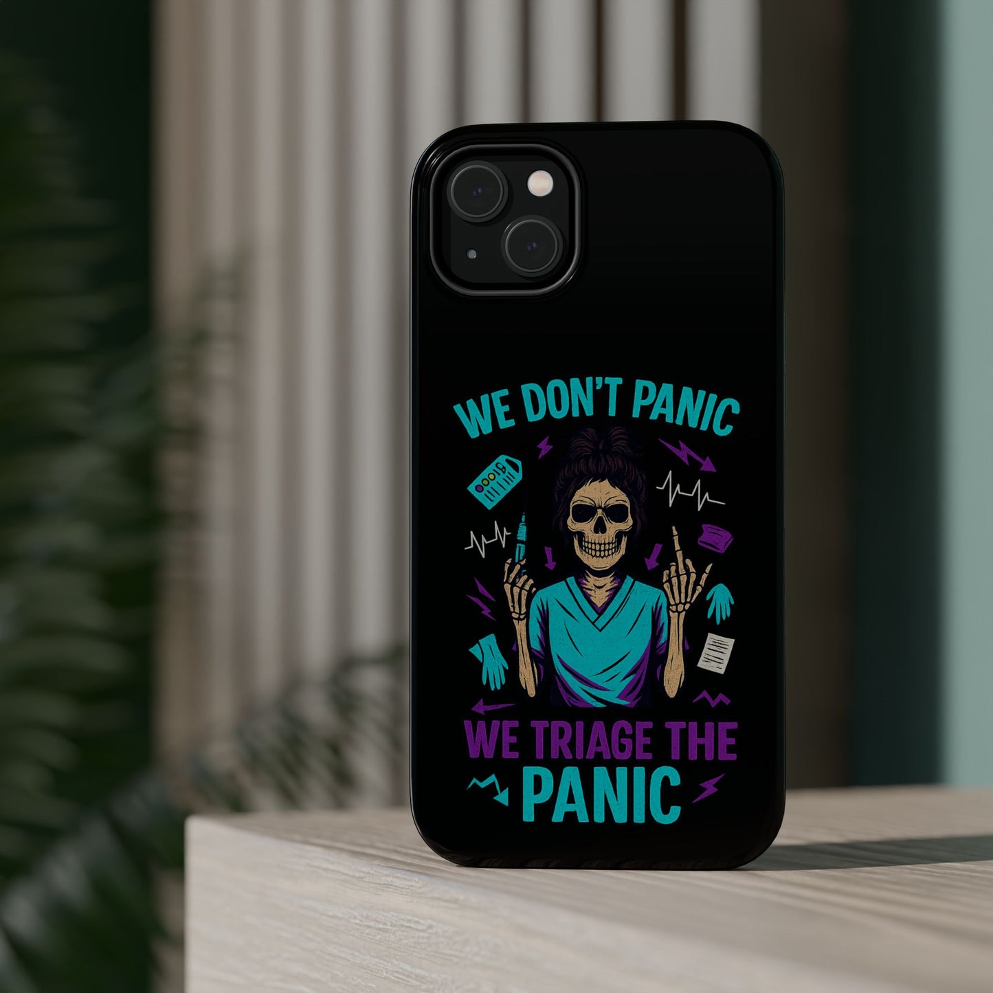Magnetic Phone Case with Skull Design - We Don't Panic, Perfect for Nurses and Medical Professionals, Halloween Gift, Fun Accessory, [...]