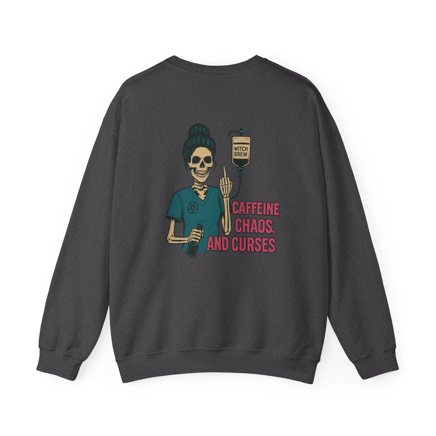 Caffeine Chaos & Curses Sweatshirt - Unisex Crewneck, Halloween Apparel, Nurse Gift, Cozy Wear, Unique Graphic Sweatshirt