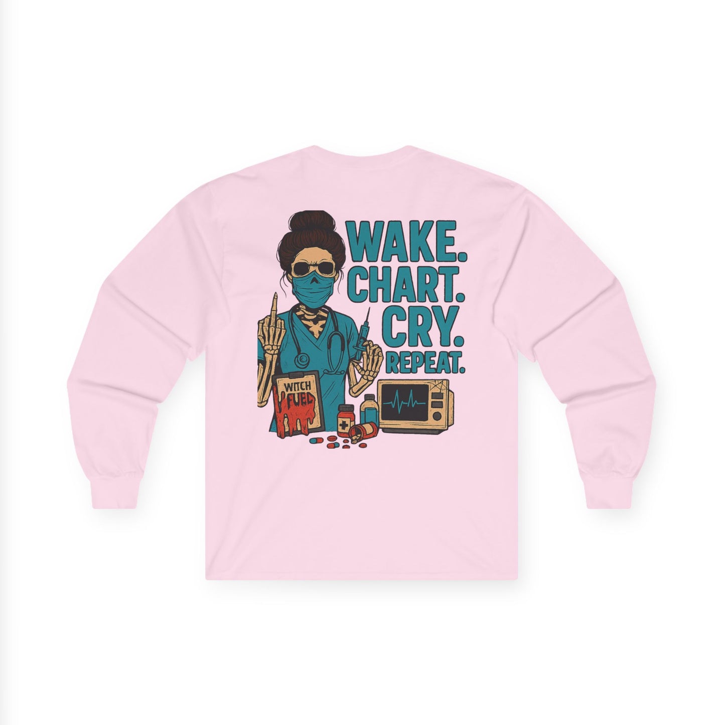 Motivational Long Sleeve Tee, Graphic Tee, Inspirational Shirt, Gift for Creatives, Wake Chart Cry Repeat