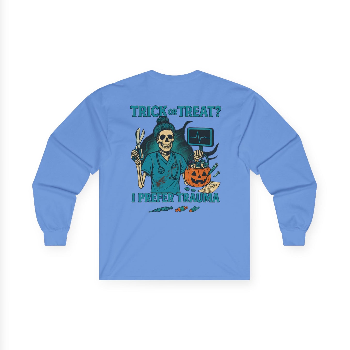 Spooky Humor Long Sleeve Tee - Trick or Treat, Halloween Ghost Shirt, Fall Fashion, Unisex Comfy Tee, Halloween Gift Idea